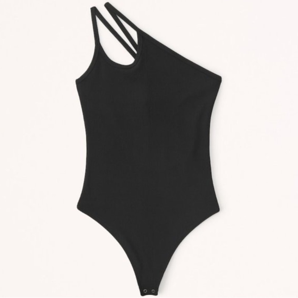 Abercrombie Refined Seamless Rib Fabric One-Shoulder black Bodysuit size…